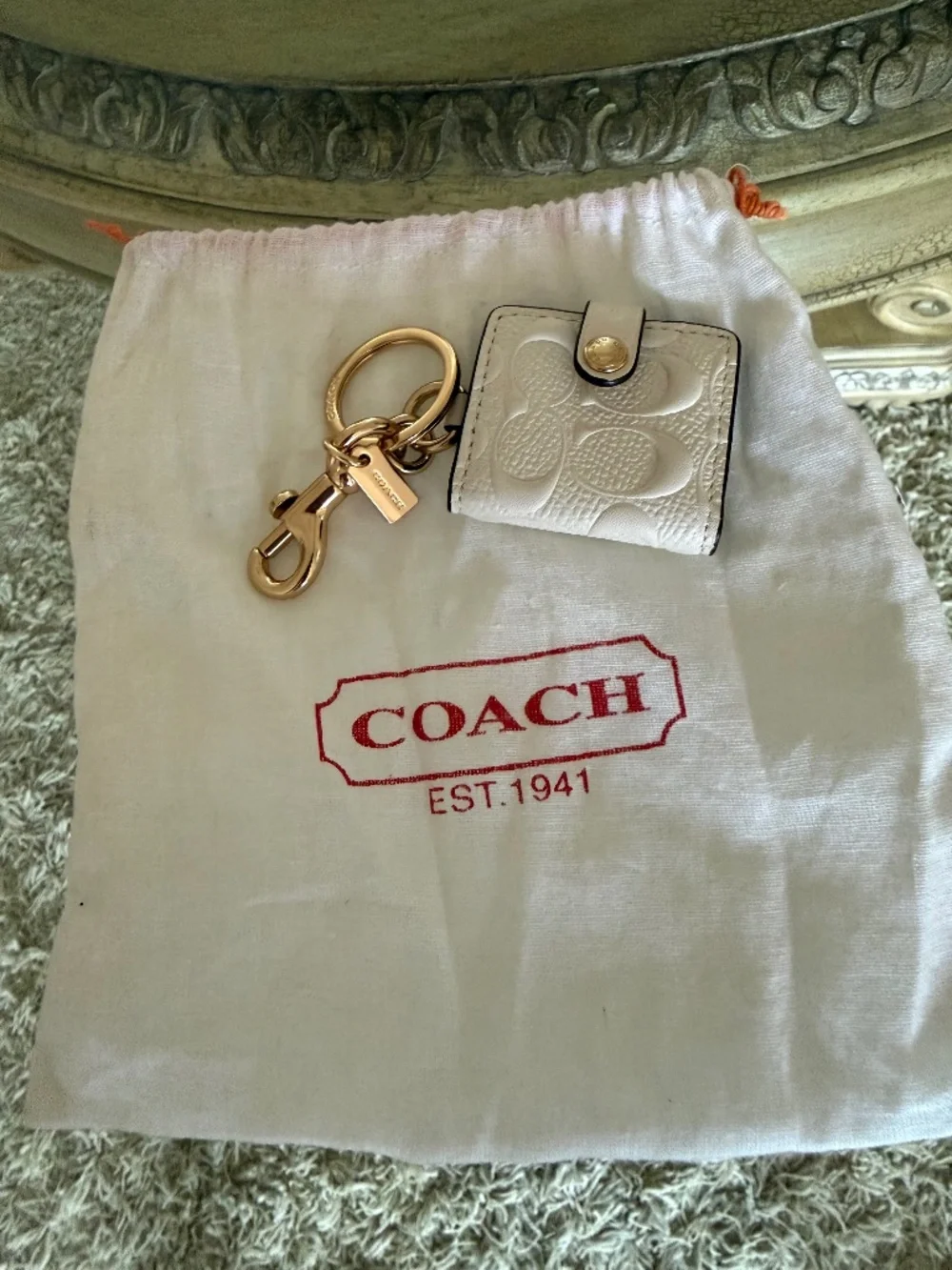 Coach Signature C Photo Book Bag Charm Keychain in Signature Canvas Chalk